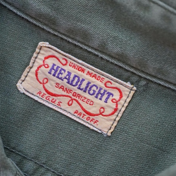 Vintage 1950s Headlight Army Green Twill Shirt Workwear Union Made Sanforized - Picture 3 of 8